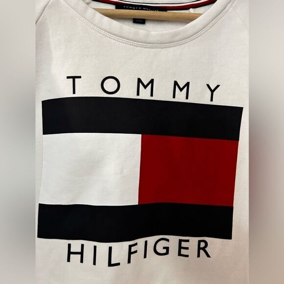 TOMMY HILFIGER‎ Logo Flag Crew Neck Sweatshirt Women's L classic white preppy - Picture 3 of 13